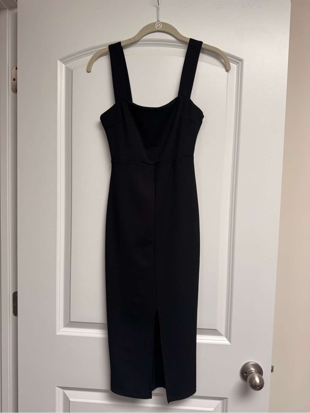 naked wardrobe Black Square-Neck Midi Dress with Front Slit